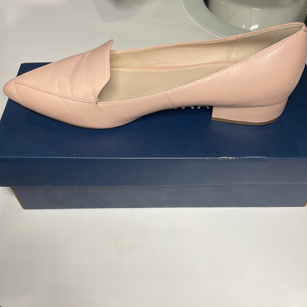 Cole Haan Womens Pink V Cuts Padded Dellora Almond Toe Block Heel Slip On Flats